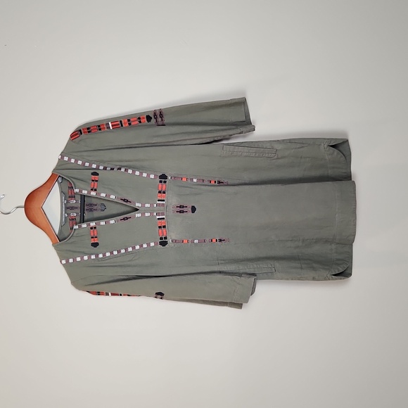 Twelfth Street by Cynthia Vincent Totem Mini Green Boho Tunic Dress Size 2 - Picture 2 of 11